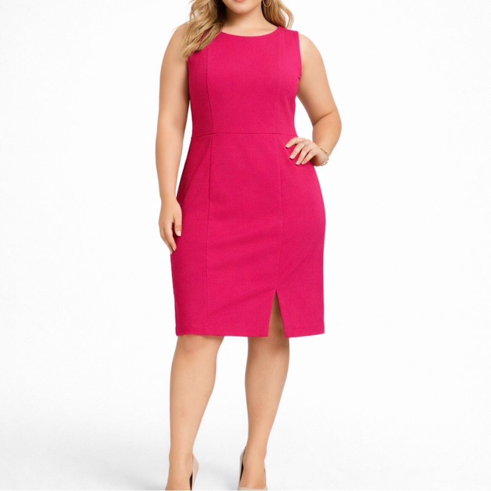 Maggy London Woman Pink Sleeveless Sheath Dress Knee Length Slit 18W Career